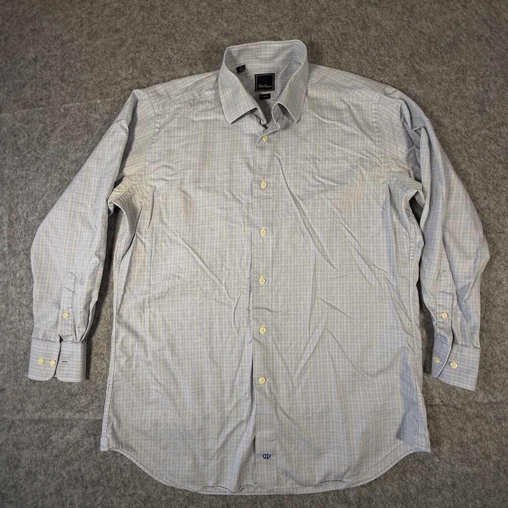 David Donahue Dress Shirt 17 34/35 L Check Plaid Trim Fit Preppy Office